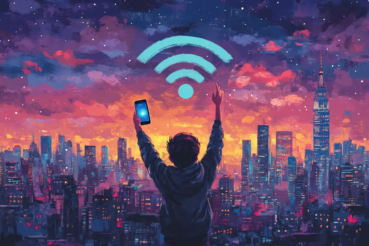 mejores apps de wifi gratis para android chico levantando el movil hacia el wifi