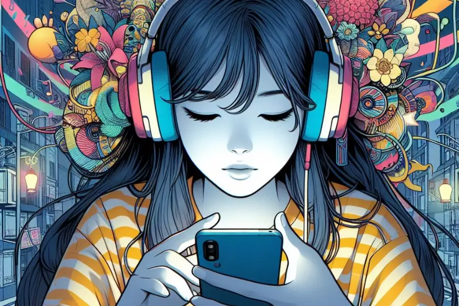 Android ejecutar apps en segundo plano con pantalla apagada Chica escuchando música en el movil