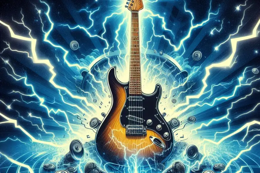 Mejores apps de musica en streaming para Android Una guitarra rodeada de rayos y truenos sónicos