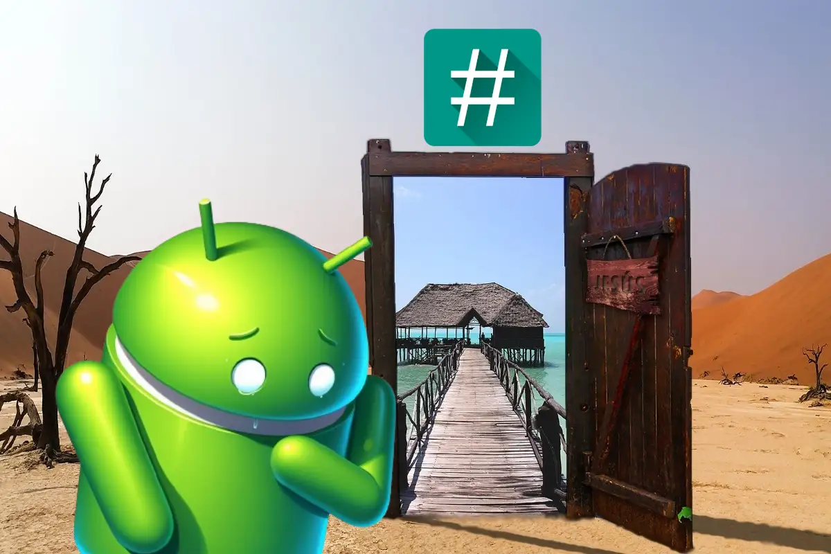 Deshacer permisos root en Android Mascota de Android delante de una puerta con simbolo root