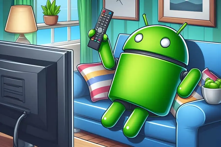 Mejores-apps-para-Android-TV La mascota de Android viendo la TV