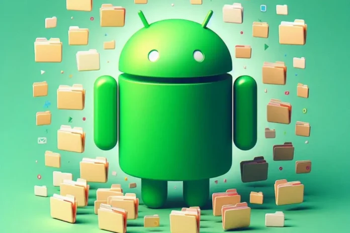 android donde se guardan las descargas la mascota de android rodeada de carpetas