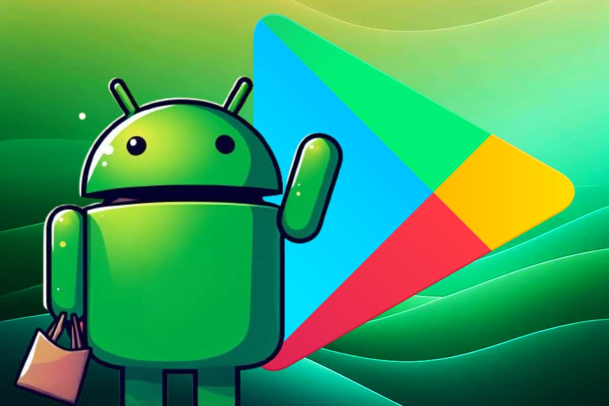 La mascota verde de Android diciendo adiós al logo de la Play Store