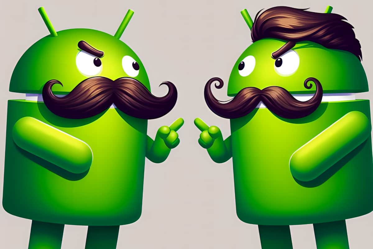 Como eliminar archivos duplicados Android Dos robots de Android casi idénticos señalándose mutuamente