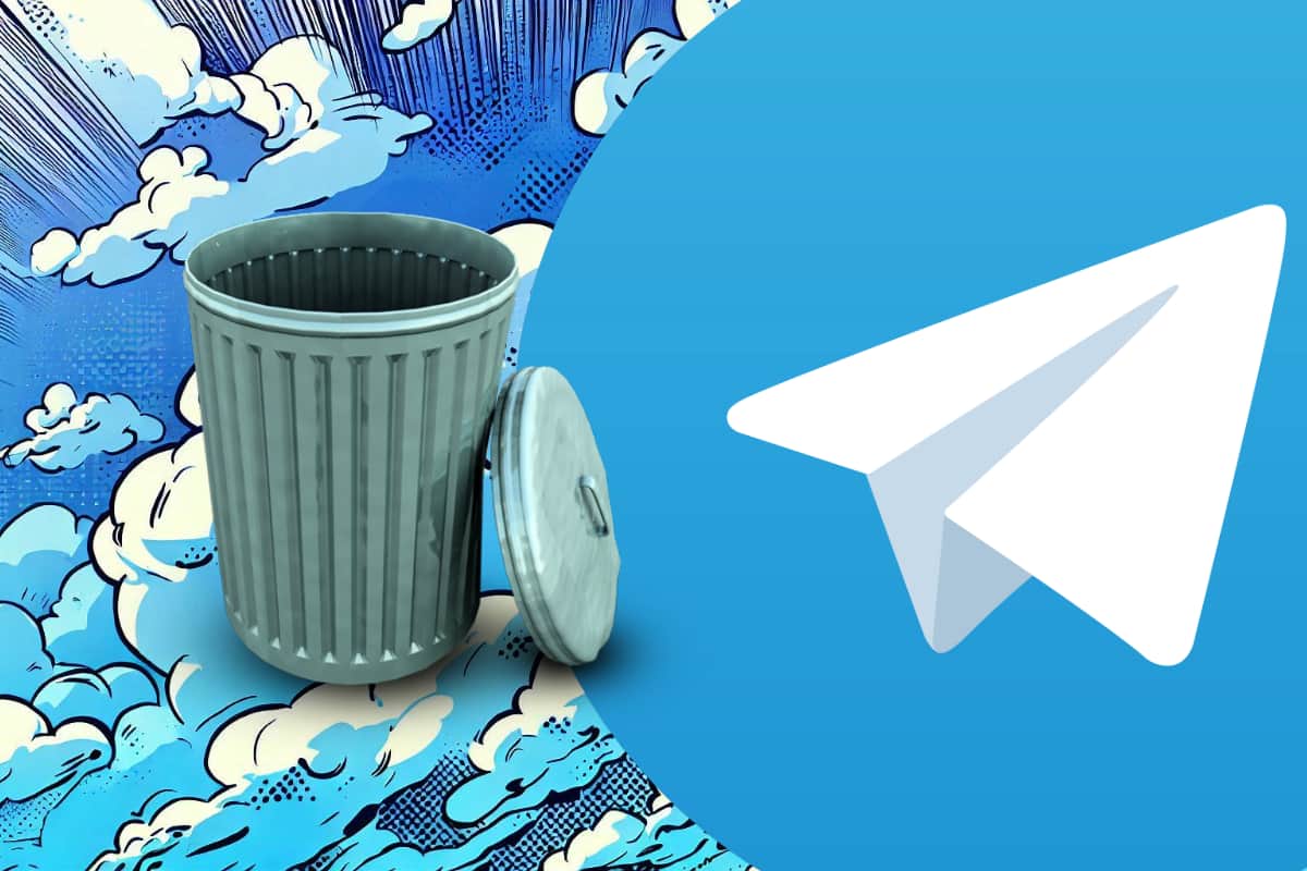 El logo de Telegram junto a una papelera