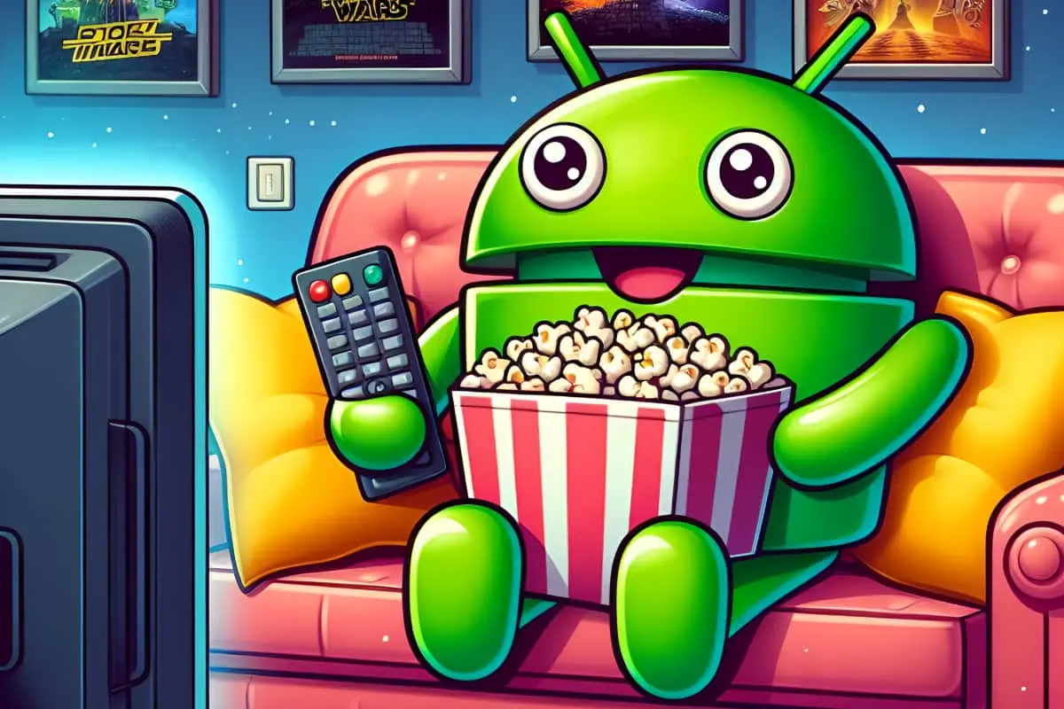 Como-cerrar-aplicaciones-en-una-Smart-TV Robot con palomitas viendo la TV