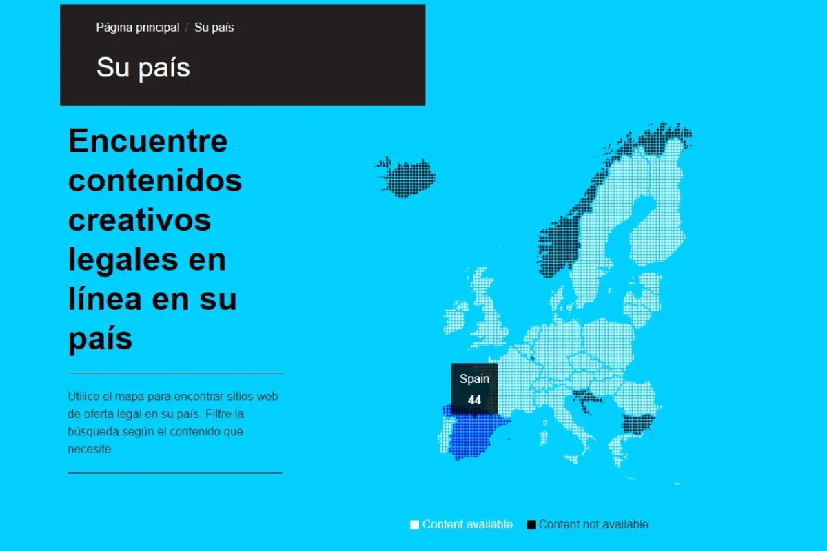 Agorateka ayuda a diferenciar plataformas de contenido legales Mapa con plataformas de contenido legales en Europa