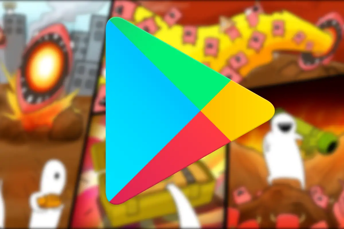 Apps y juegos premium gratis marzo 4a semana 2024 Icono de Google Play sobre el fondo difuminado de un videojuego Android