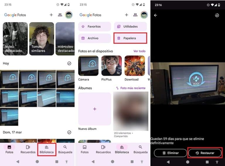 Cómo recuperar fotos y vídeos eliminados en Google Fotos