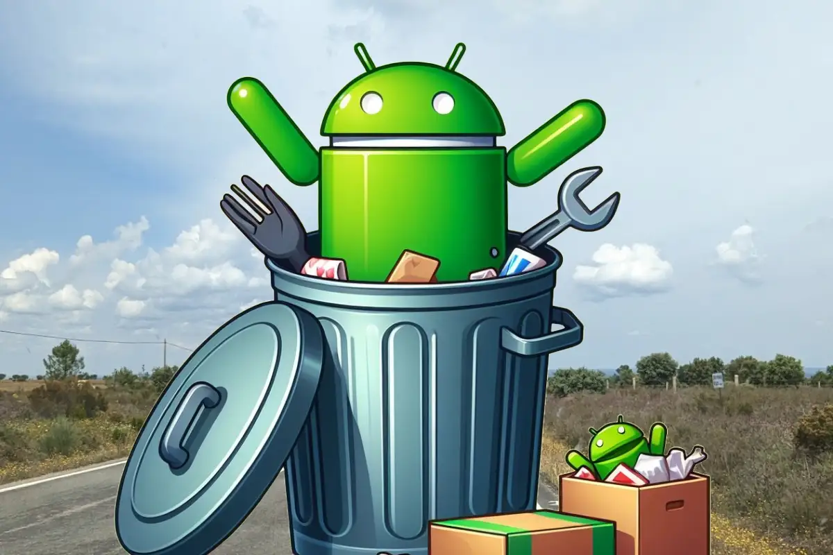 Como vaciar la papelera en Android La mascota verde de Android saliendo de una papelera