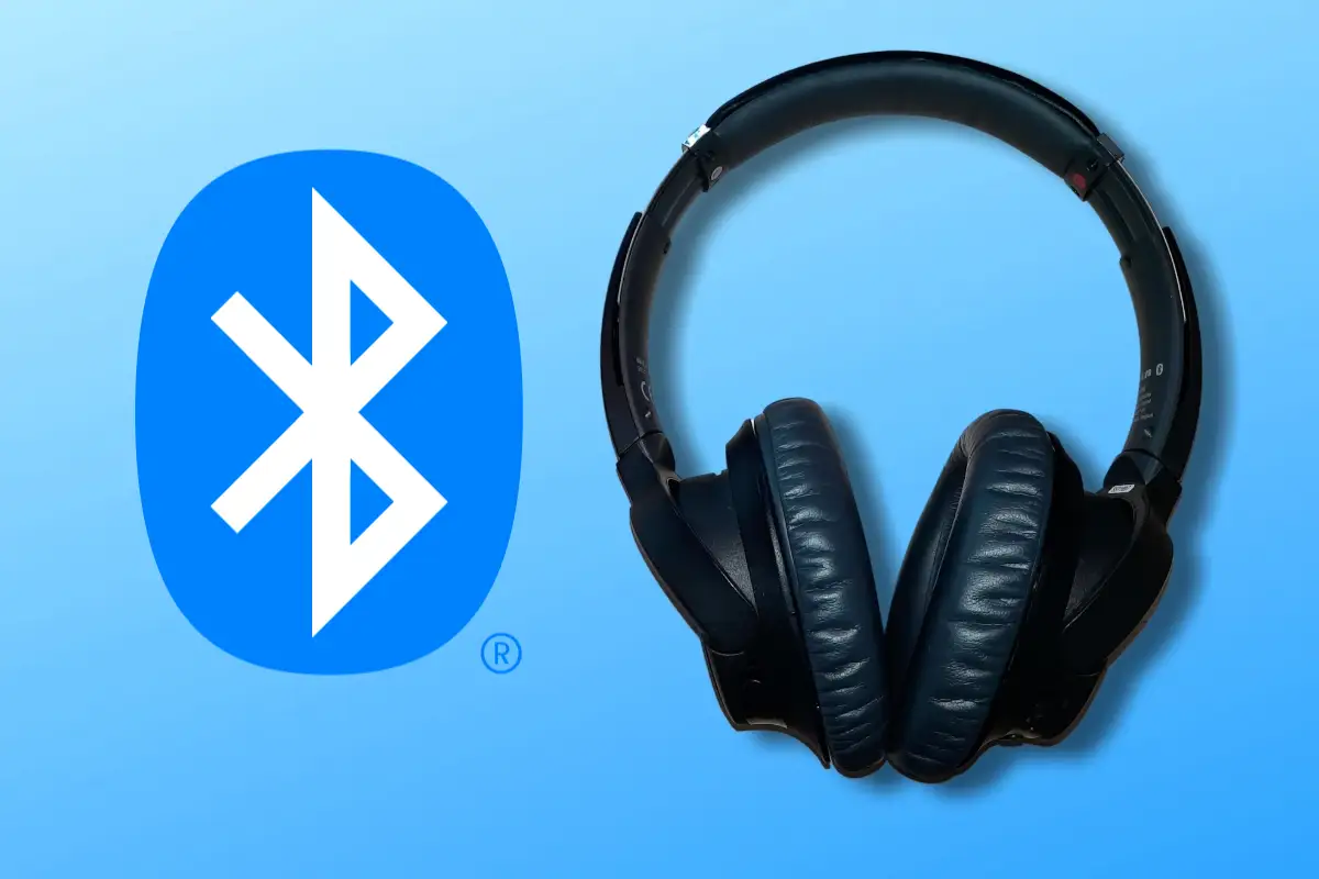 Desactivar control de volumen absoluto bluetooth Android Auriculares Bluetooth sobre fondo azul
