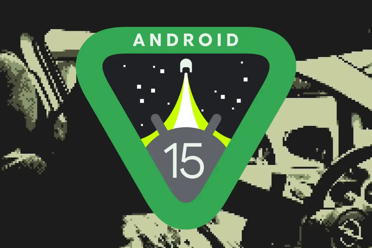 Espacio privado para instalar apps Android 15 Logo de Android 15 sobre fondo pixelado