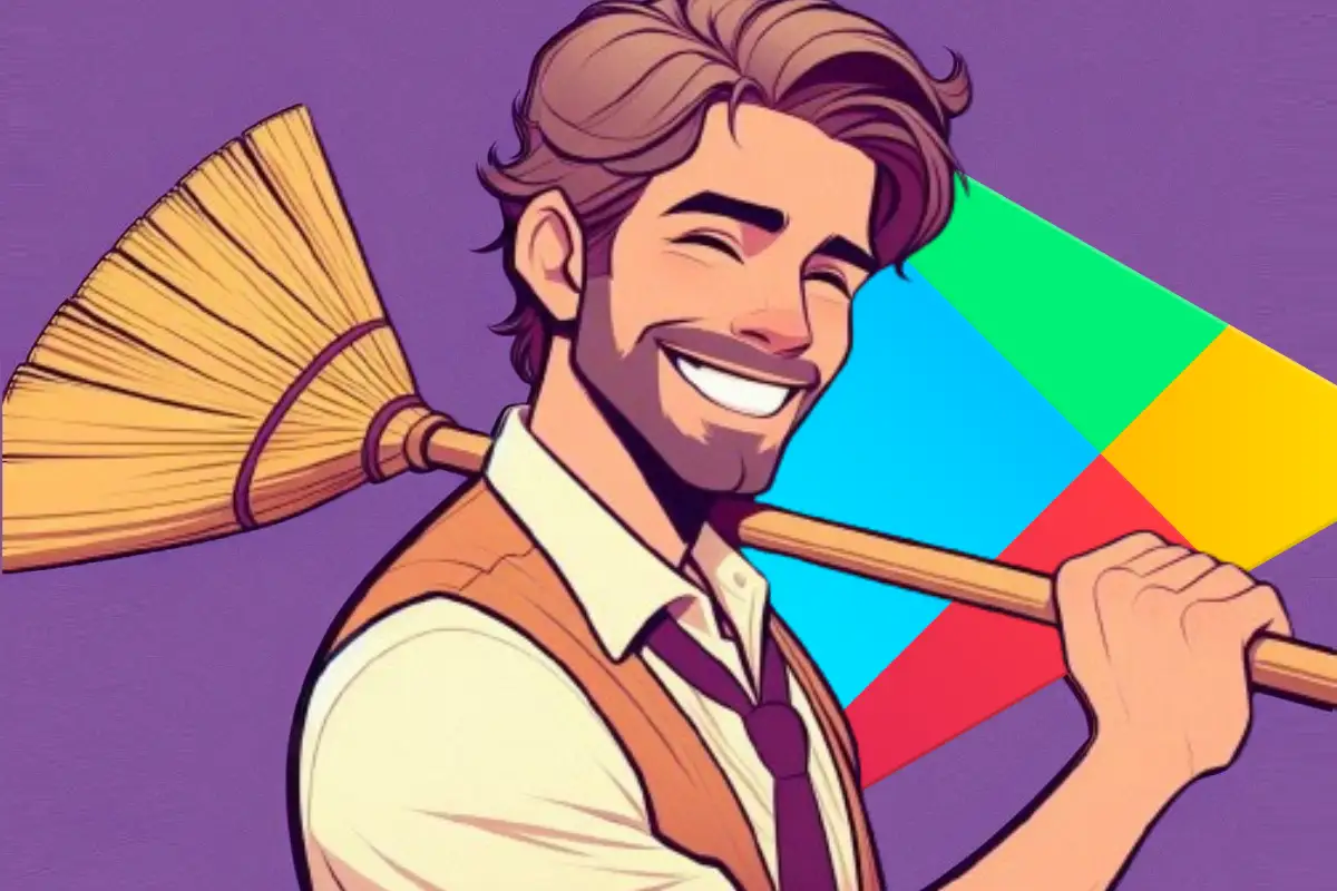 google play store eliminara apps de mala calidad un hombre con una escoba