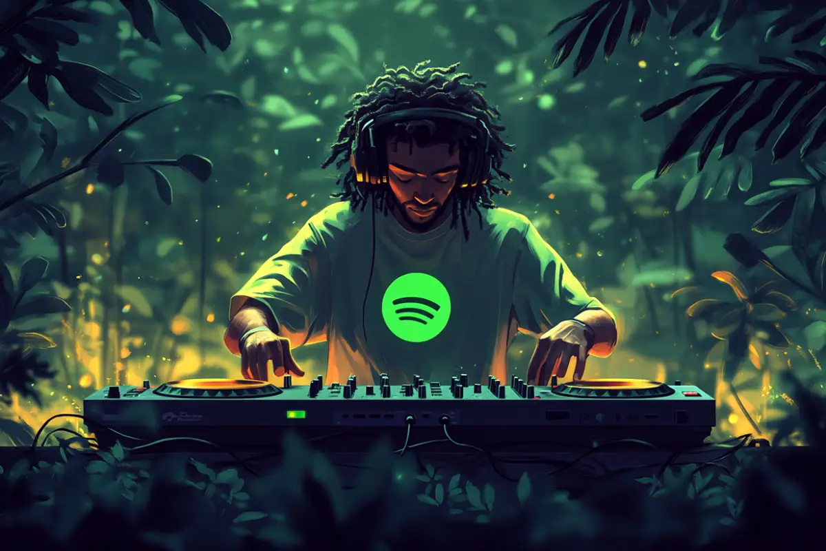 daylist spotify listas de reproduccion con ia un dj con el logo de spotify pinchando musica