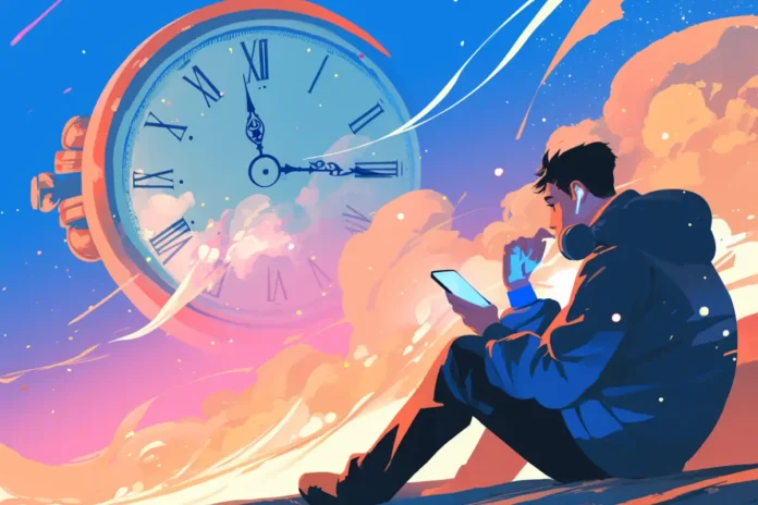 android cambiar tono de llamada segun la hora y dia de la semana chico mirando el movil con un reloj de fondo
